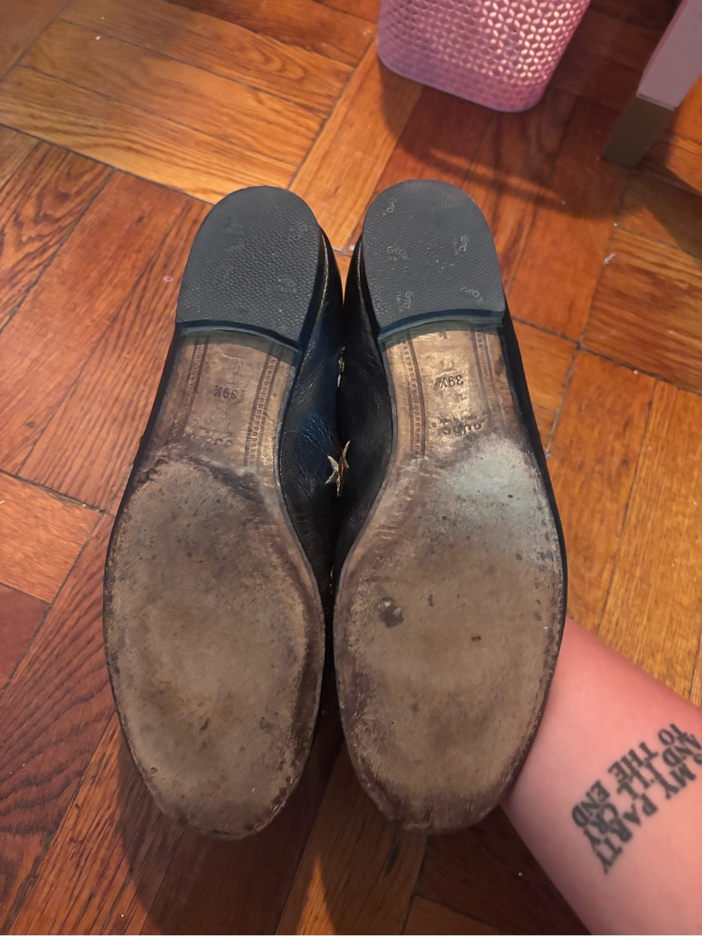 Gucci Black Leather Loafers with Gold Horsebit and Embroidered Bees & Stars - Picture 4 of 6
